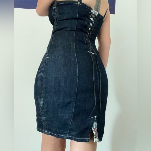 guess denim corset dress GUESS Women's Marcela Denim Corset Dress Blue Size S MSRP $158
